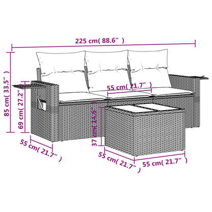 Set Divano da Giardino 4pz con Cuscini Grigio Chiaro Polyrattan