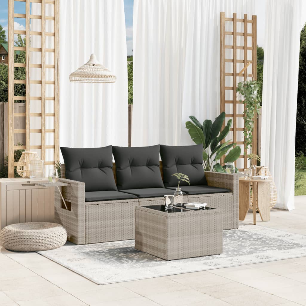 Set Divano da Giardino 4pz con Cuscini Grigio Chiaro Polyrattan