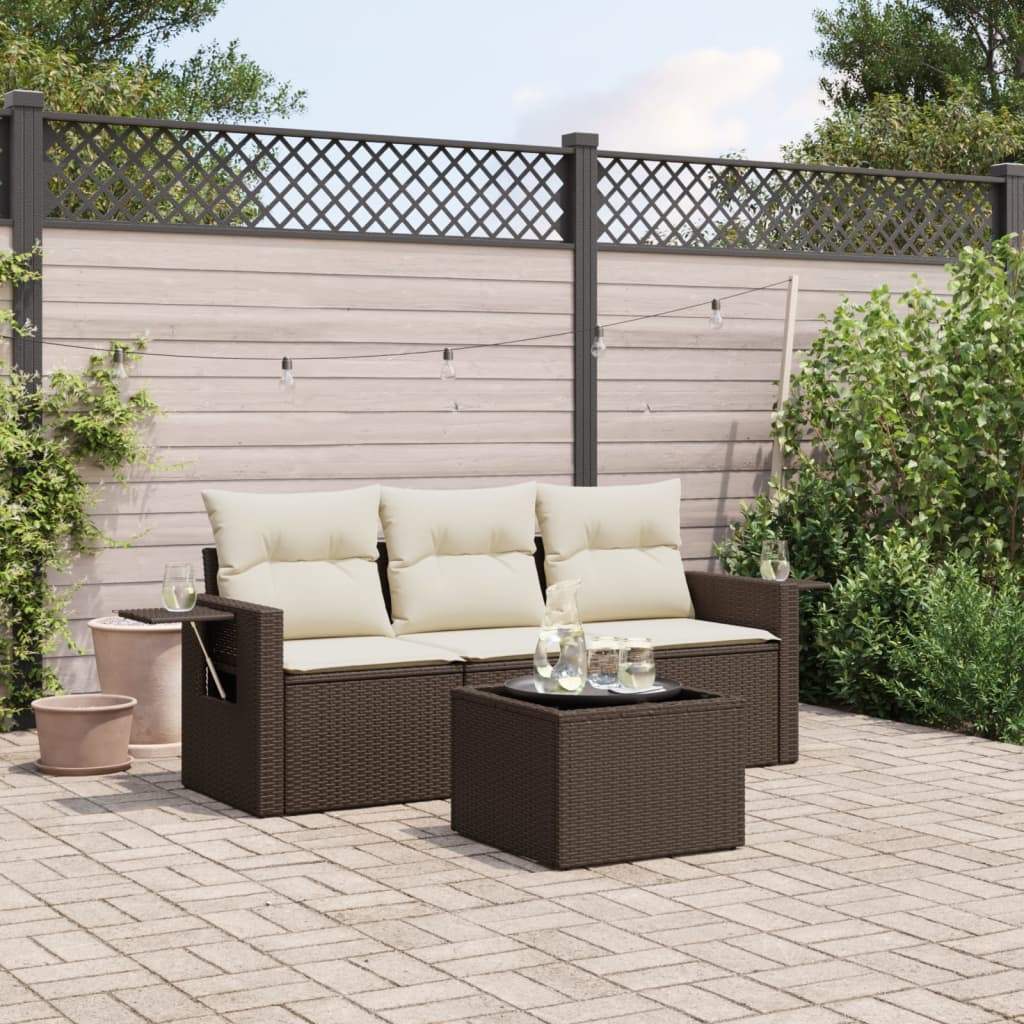 Set Divano da Giardino 4 pz con Cuscini Marrone in Polyrattan - homemem39