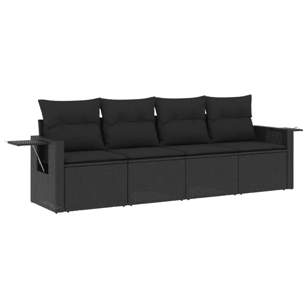Set Divani da Giardino 4 pz con Cuscini Nero in Polyrattan - homemem39