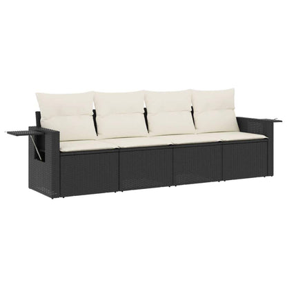 Set Divani da Giardino 4 pz con Cuscini Nero in Polyrattan - homemem39