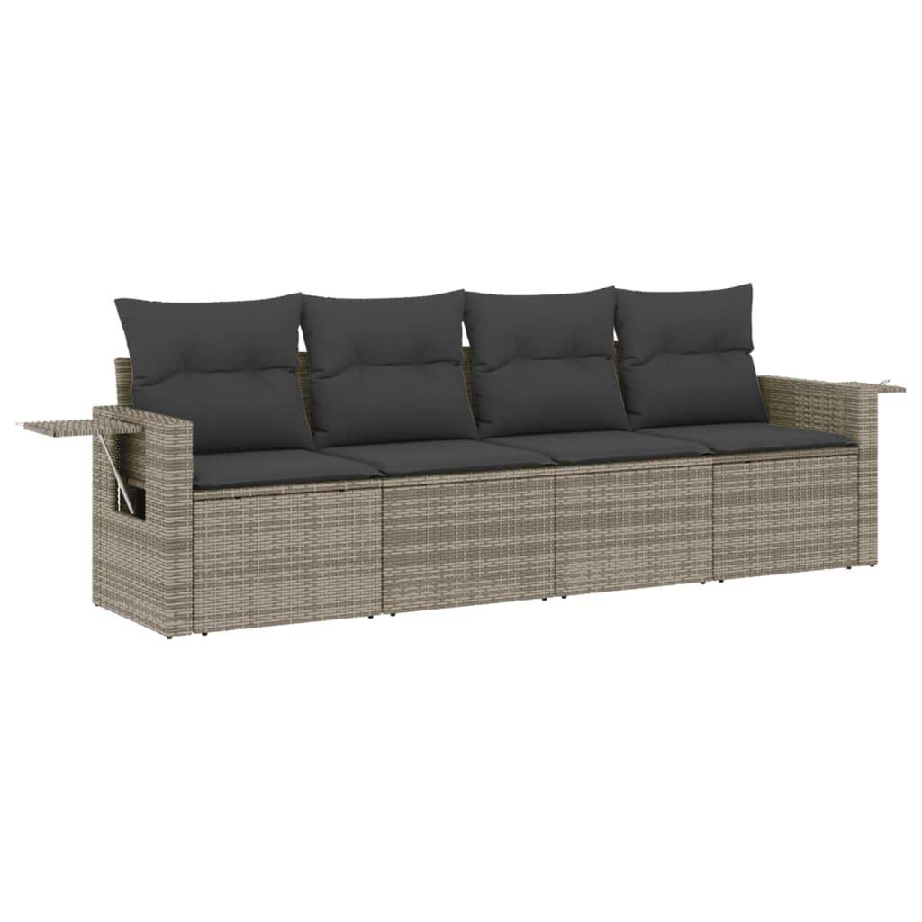 Set Divani da Giardino 4 pz con Cuscini in Polyrattan Grigio - homemem39