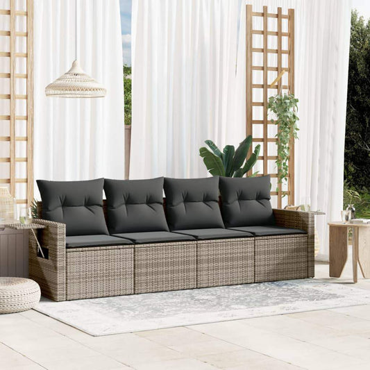 Set Divani da Giardino 4 pz con Cuscini in Polyrattan Grigio - homemem39