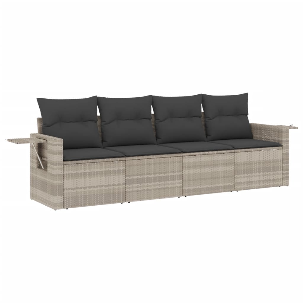 Set Divano da Giardino 4pz con Cuscini Grigio Chiaro Polyrattan