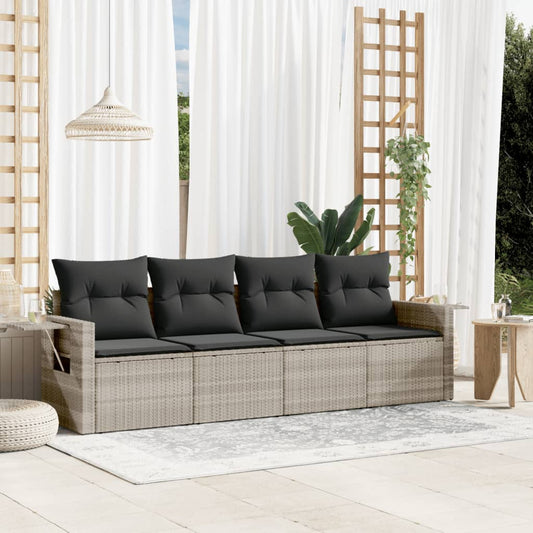 Set Divano da Giardino 4pz con Cuscini Grigio Chiaro Polyrattan