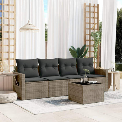 Set Divano da Giardino 5 pz con Cuscini Grigio in Polyrattan - homemem39