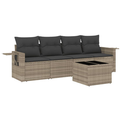 Set Divano da Giardino 5pz con Cuscini Grigio Chiaro Polyrattan