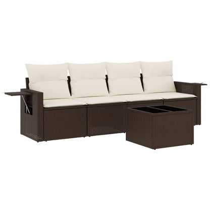 Set Divano da Giardino 5 pz con Cuscini Marrone in Polyrattan - homemem39