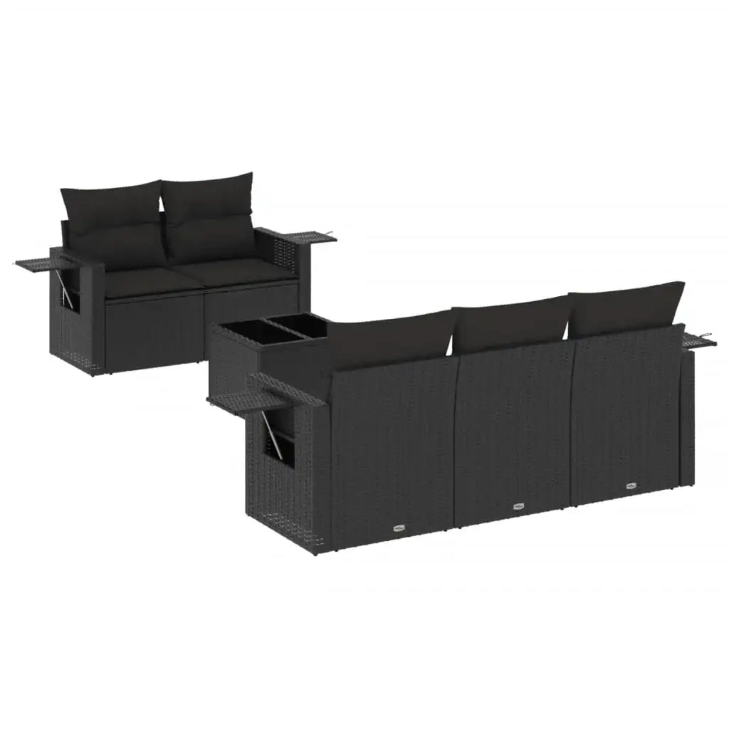 Set Divano da Giardino 6 pz con Cuscini Nero in Polyrattan - homemem39
