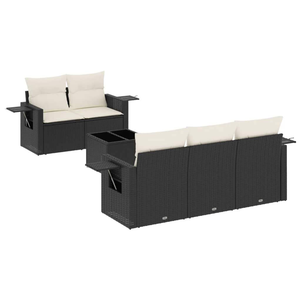 Set Divano da Giardino 6 pz con Cuscini Nero in Polyrattan - homemem39