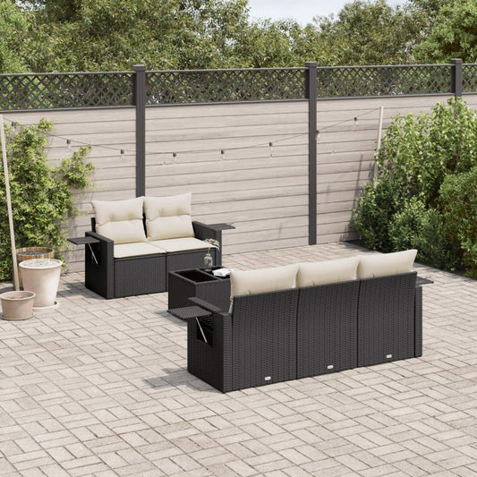 Set Divano da Giardino 6 pz con Cuscini Nero in Polyrattan - homemem39