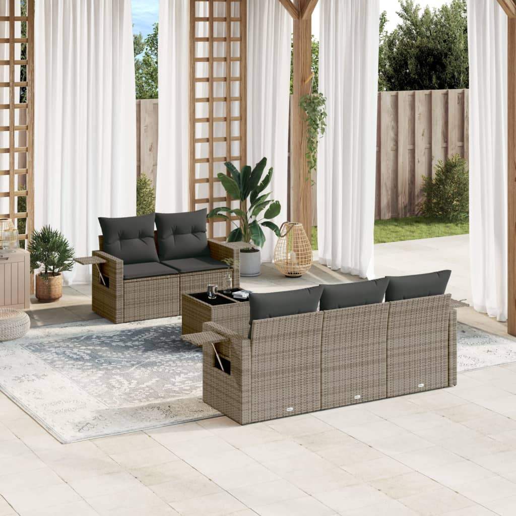 Set Divano da Giardino 6 pz con Cuscini Grigio in Polyrattan - homemem39