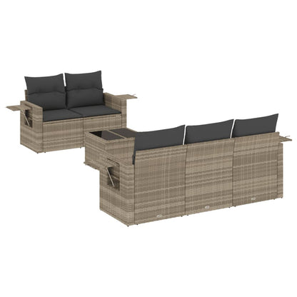 Set Divano da Giardino 6pz con Cuscini Grigio Chiaro Polyrattan