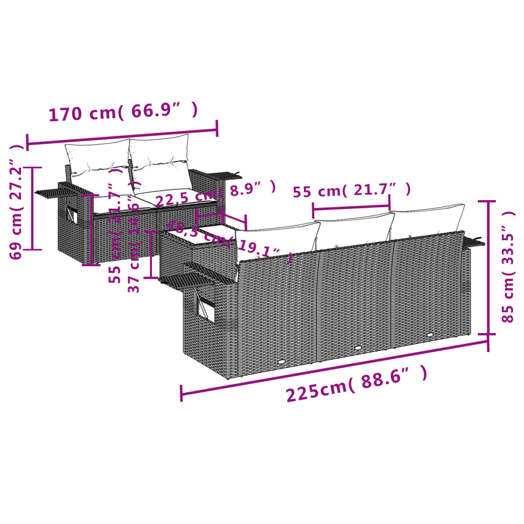 Set Divano da Giardino 6pz con Cuscini Grigio Chiaro Polyrattan