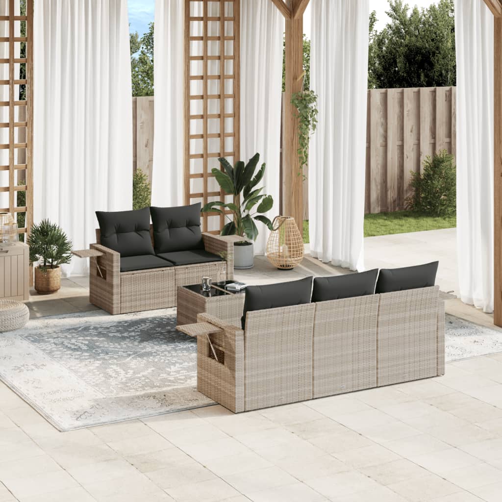 Set Divano da Giardino 6pz con Cuscini Grigio Chiaro Polyrattan