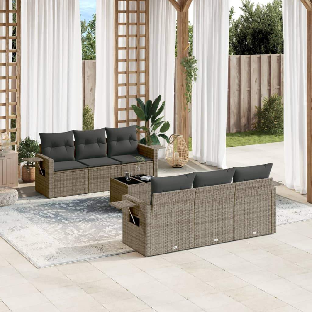 Set Divani da Giardino 7 pz con Cuscini Grigio in Polyrattan - homemem39