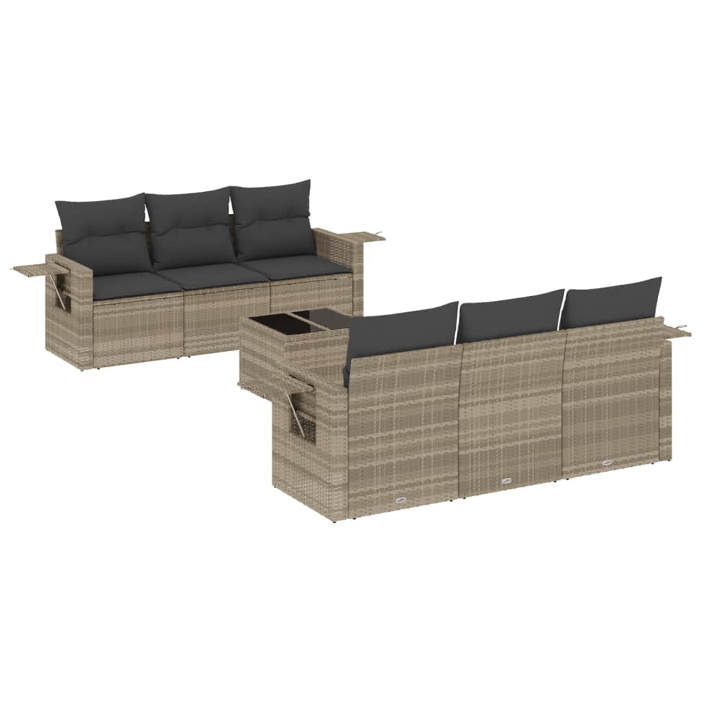 Set Divani da Giardino 7pz con Cuscini Grigio Chiaro Polyrattan