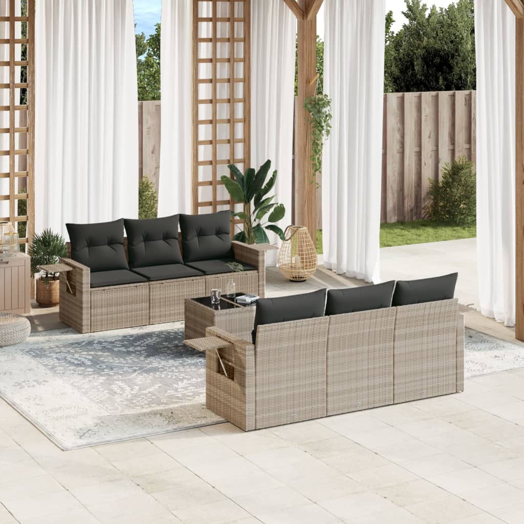 Set Divani da Giardino 7pz con Cuscini Grigio Chiaro Polyrattan