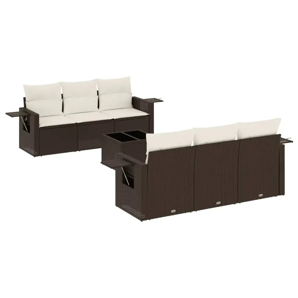 Set Divani da Giardino 7 pz con Cuscini Marrone in Polyrattan - homemem39