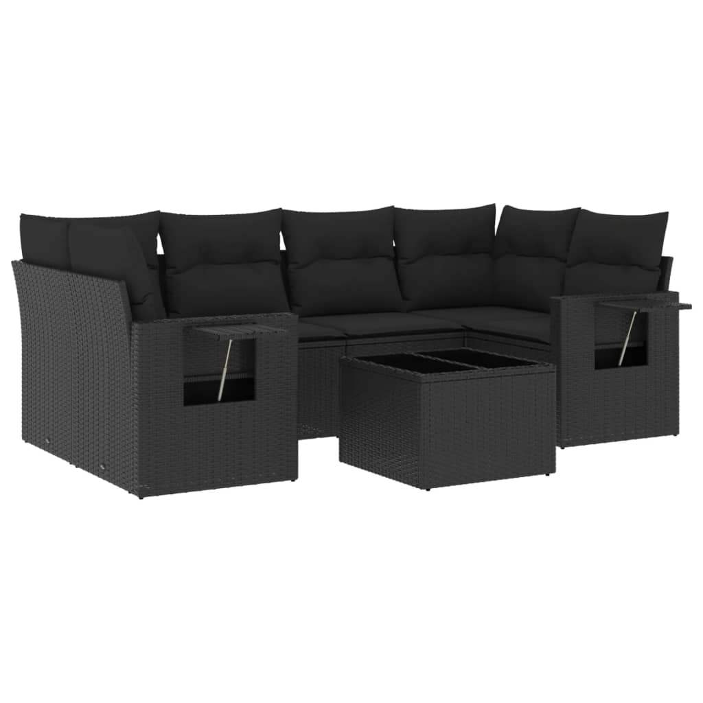 Set Divani da Giardino con Cuscini 7pz Nero Polyrattan - homemem39