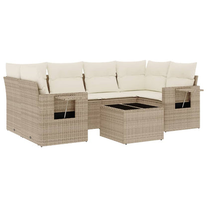 Set Divani da Giardino 7 pz con Cuscini Beige in Polyrattan | homemem39