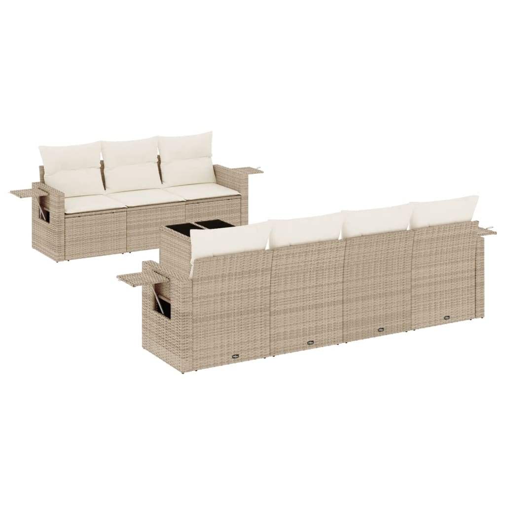 Set Divano da Giardino 8 pz con Cuscini Beige in Polyrattan - homemem39