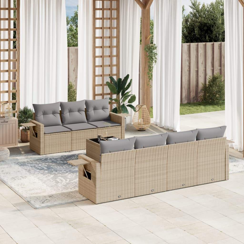 Set Divano da Giardino 8 pz con Cuscini Beige in Polyrattan - homemem39