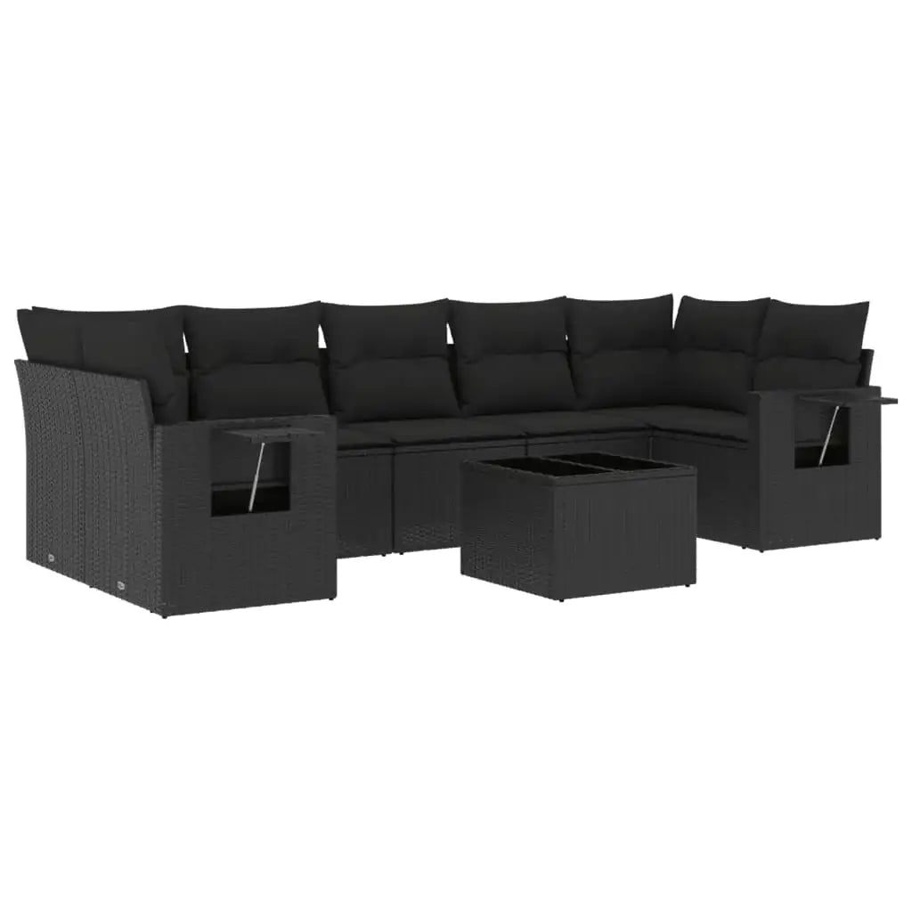 Set Divani da Giardino con Cuscini 8 pz Nero in Polyrattan - homemem39