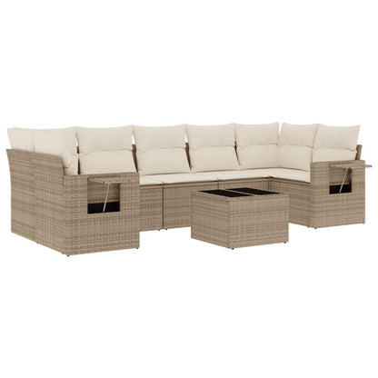 Set Divano da Giardino 8 pz con Cuscini Beige in Polyrattan