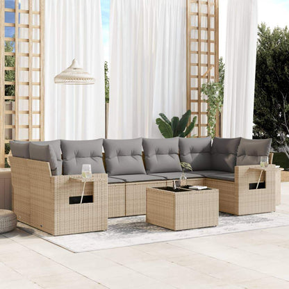 Set Divano da Giardino 8 pz con Cuscini Beige in Polyrattan - homemem39