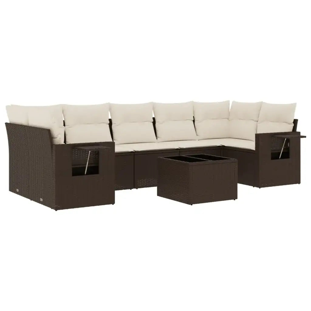 Set Divani da Giardino 8 pz con Cuscini Marrone in Polyrattan - homemem39