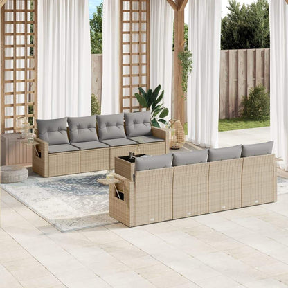 Set Divano da Giardino 9 pz con Cuscini Beige in Polyrattan - homemem39
