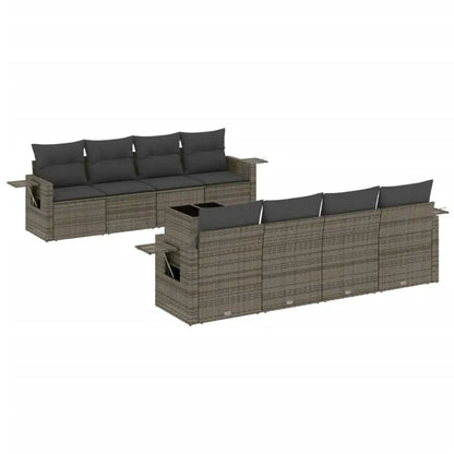 Set Divano da Giardino 9 pz con Cuscini Grigio in Polyrattan - homemem39