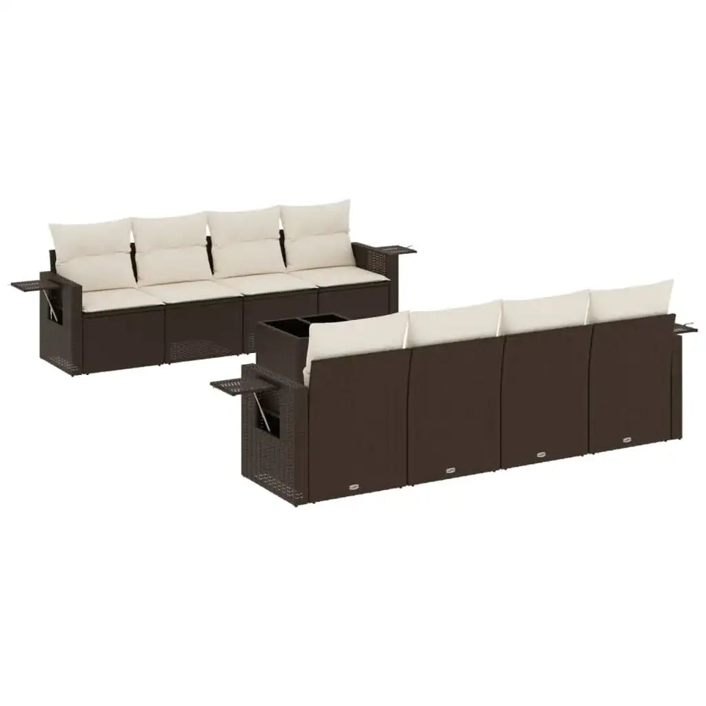 Set Divani da Giardino 9pz con Cuscini Marrone in Polyrattan - homemem39