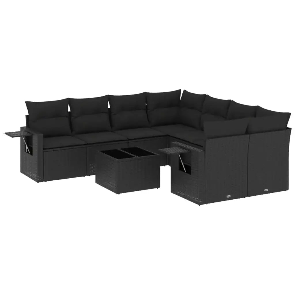 Set Divani da Giardino 9 pz con Cuscini Nero in Polyrattan - homemem39