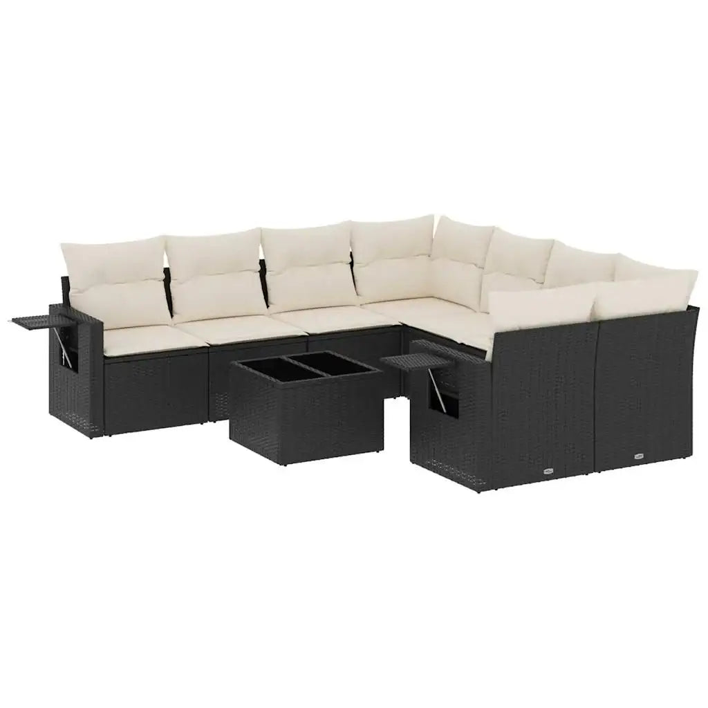 Set Divani da Giardino 9 pz con Cuscini Nero in Polyrattan - homemem39