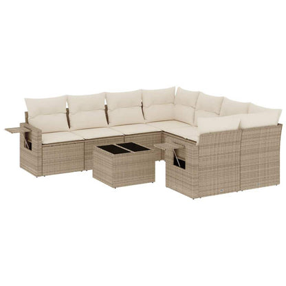 Set Divano da Giardino 9 pz con Cuscini Beige in Polyrattan - homemem39