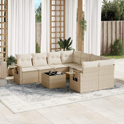 Set Divano da Giardino 9 pz con Cuscini Beige in Polyrattan - homemem39