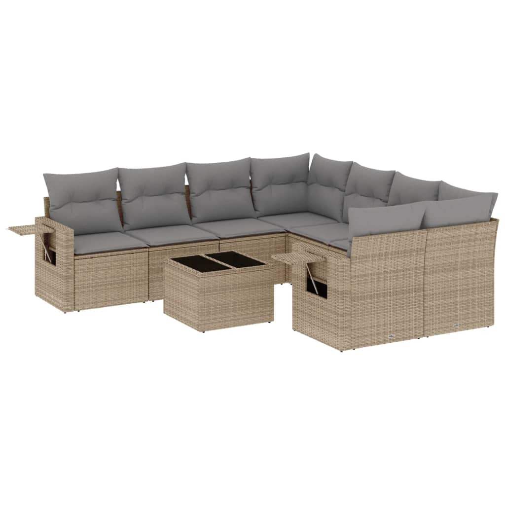 Set Divano da Giardino 9 pz con Cuscini Beige in Polyrattan - homemem39