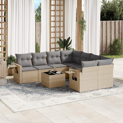 Set Divano da Giardino 9 pz con Cuscini Beige in Polyrattan - homemem39
