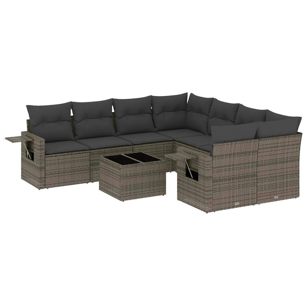 Set Divano da Giardino 9 pz con Cuscini Grigio in Polyrattan - homemem39