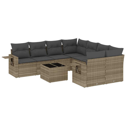 Set Divano da Giardino 9pz con Cuscini Grigio Chiaro Polyrattan | homemem39