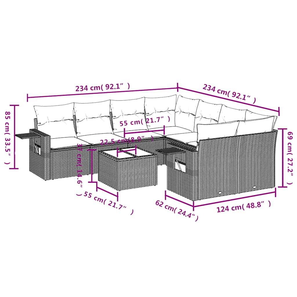 Set Divani da Giardino 9pz con Cuscini Marrone in Polyrattan - homemem39