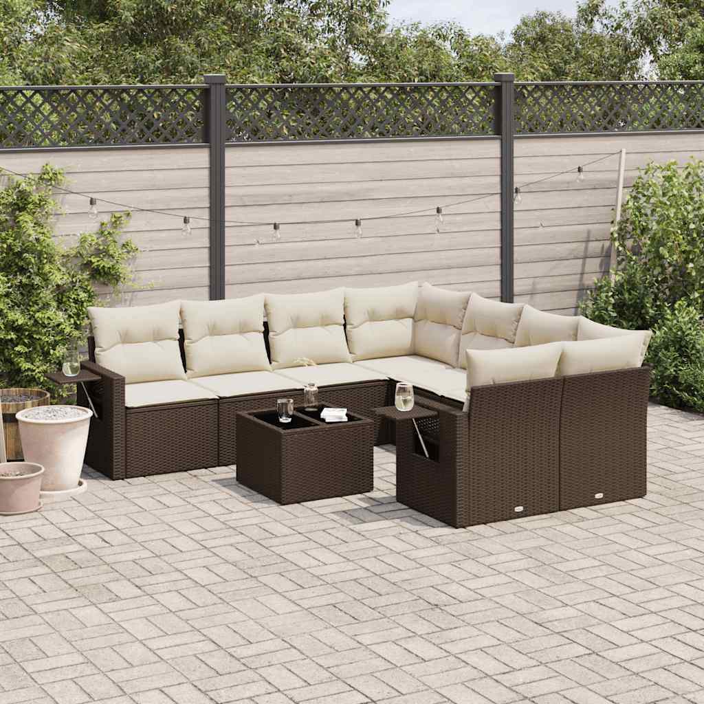 Set Divani da Giardino 9pz con Cuscini Marrone in Polyrattan - homemem39