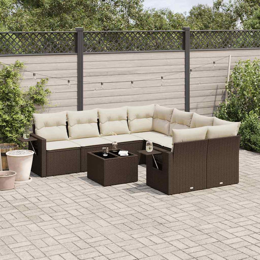 Set Divani da Giardino 9pz con Cuscini Marrone in Polyrattan - homemem39