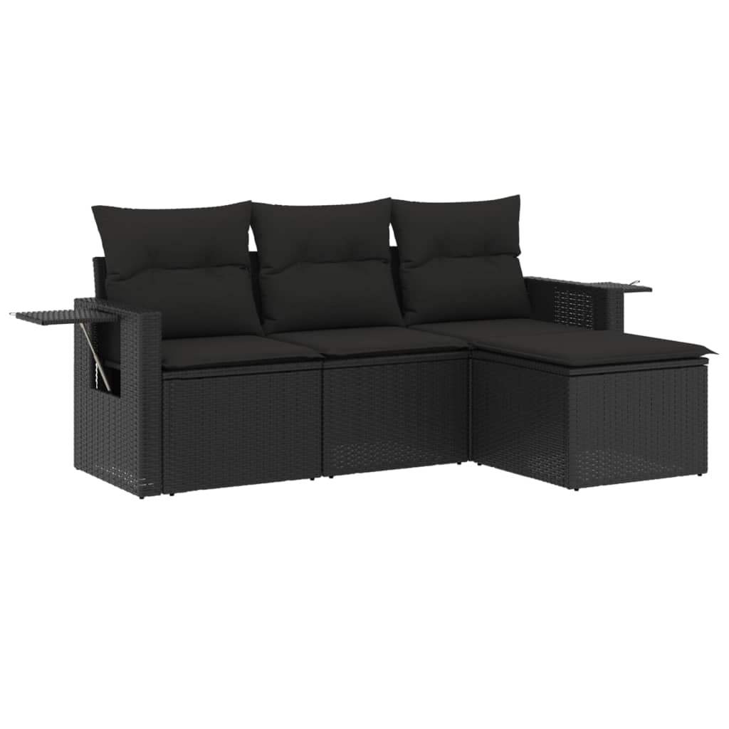 Set Divani da Giardino 4 pz con Cuscini Nero in Polyrattan - homemem39