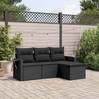 Set Divani da Giardino 4 pz con Cuscini Nero in Polyrattan - homemem39