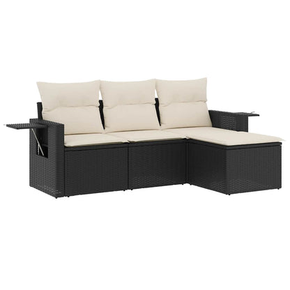 Set Divani da Giardino 4 pz con Cuscini Nero in Polyrattan