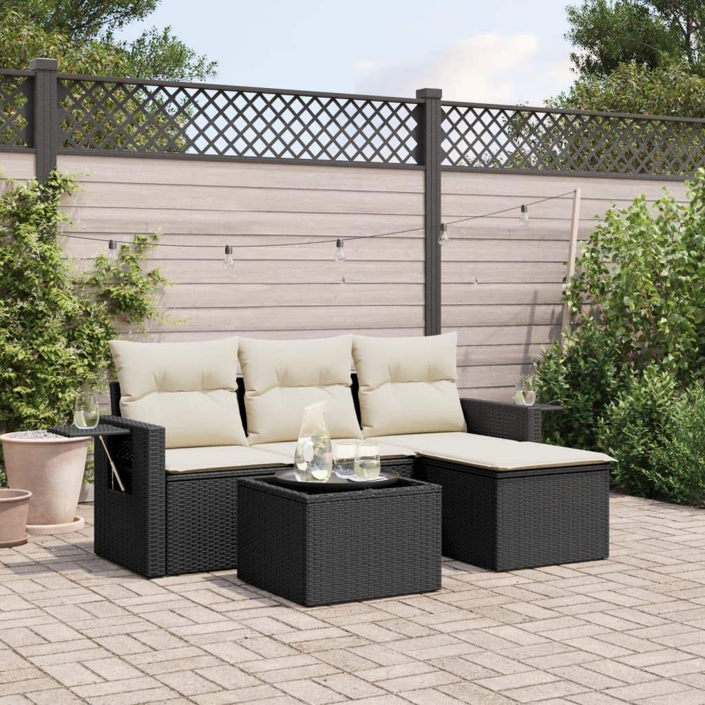 Set Divani da Giardino 4 pz con Cuscini Nero in Polyrattan - homemem39
