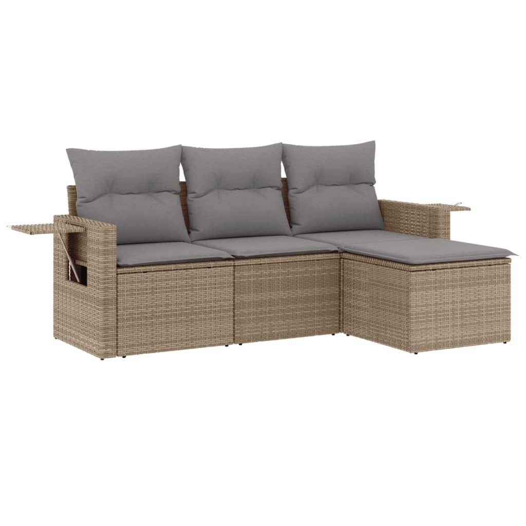 Set Divano da Giardino 4 pz con Cuscini Beige in Polyrattan - homemem39